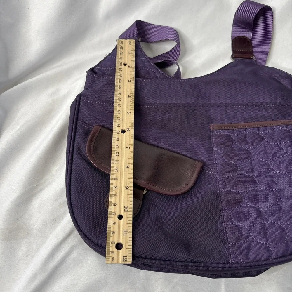 Mosey Messenger Crossbody Bag Purse Leather Accents‎ Magnetic Zip Close Purple
